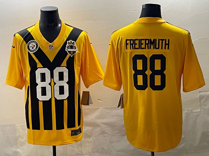 Men 2025 Pittsburgh Steelers 88 Freiermuth Yellow Retro Nike Limited NFL Jersey style 05